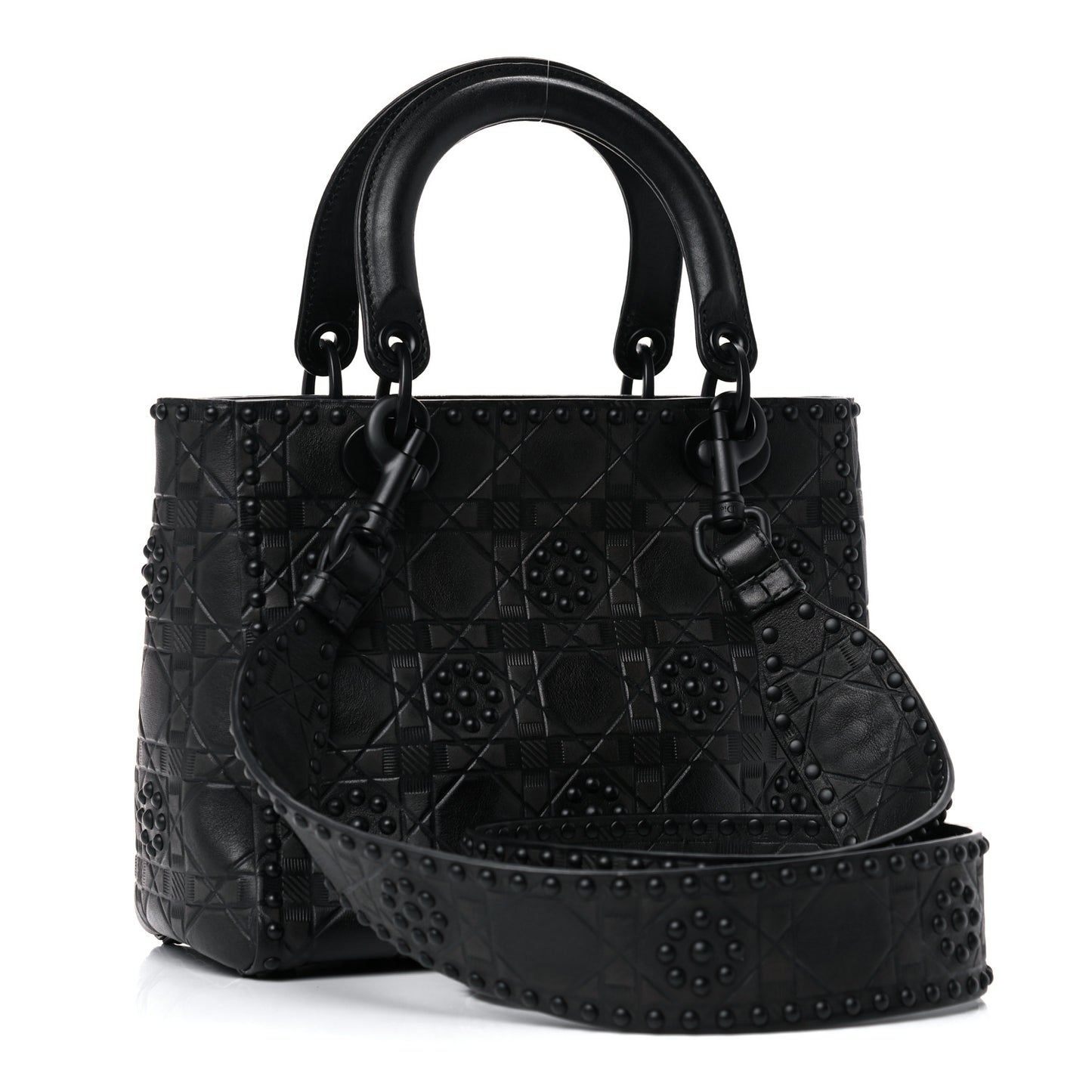 Lambskin Studded Matte Cannage Medium Lady Dior So Black