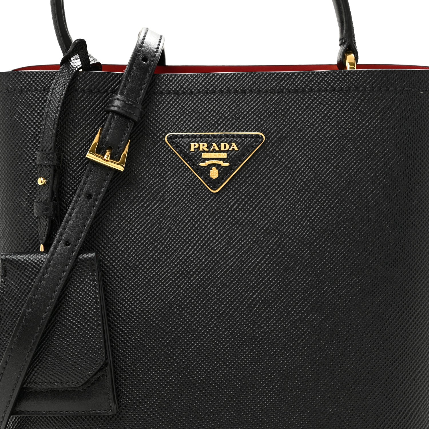 Prada Saffiano Cuir Medium Panier Bucket Bag Black Fuoco 8 of 10