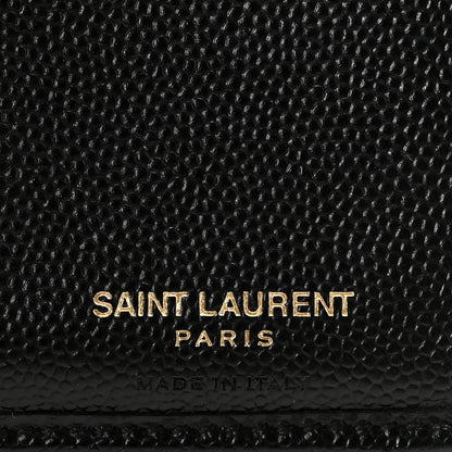 Saint Laurent Grain De Poudre Matelasse Chevron Monogram Compact Zip Around Wallet Black 6 of 9