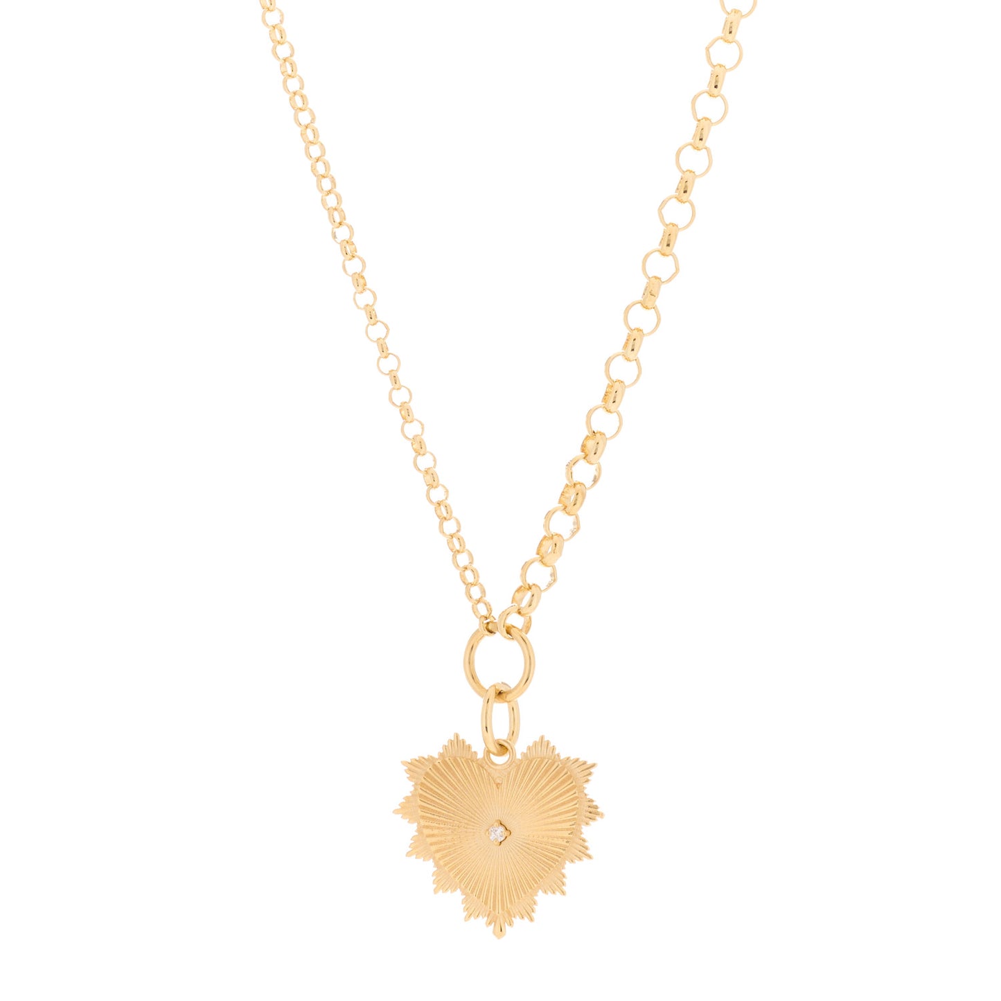 18K Yellow Gold Diamond Medium Radiating Heart Medallion Mixed Chain Necklace