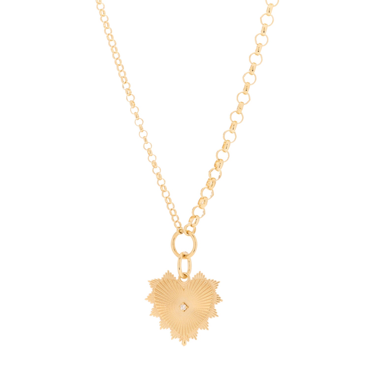 Foundrae 18K Yellow Gold Diamond Medium Radiating Heart Medallion Mixed Chain Necklace 1 of 4