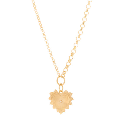 Foundrae 18K Yellow Gold Diamond Medium Radiating Heart Medallion Mixed Chain Necklace 1 of 4