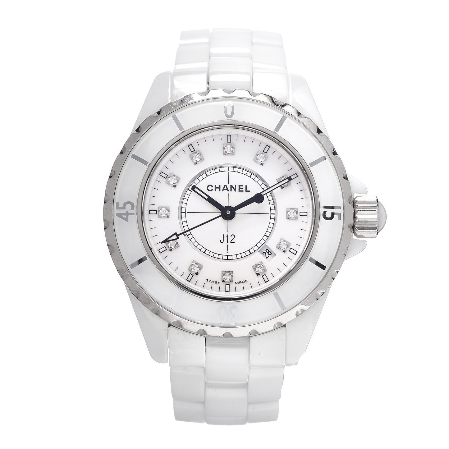 Stainless Steel Ceramic Diamond 33mm J12 Quartz Watch White