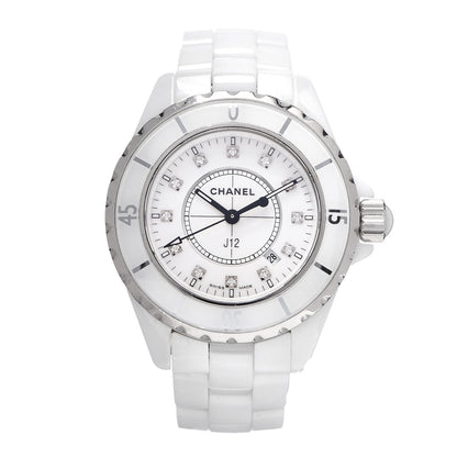 Chanel Stainless Steel Ceramic Diamond 33mm J12 Quartz Watch White 1 of 6