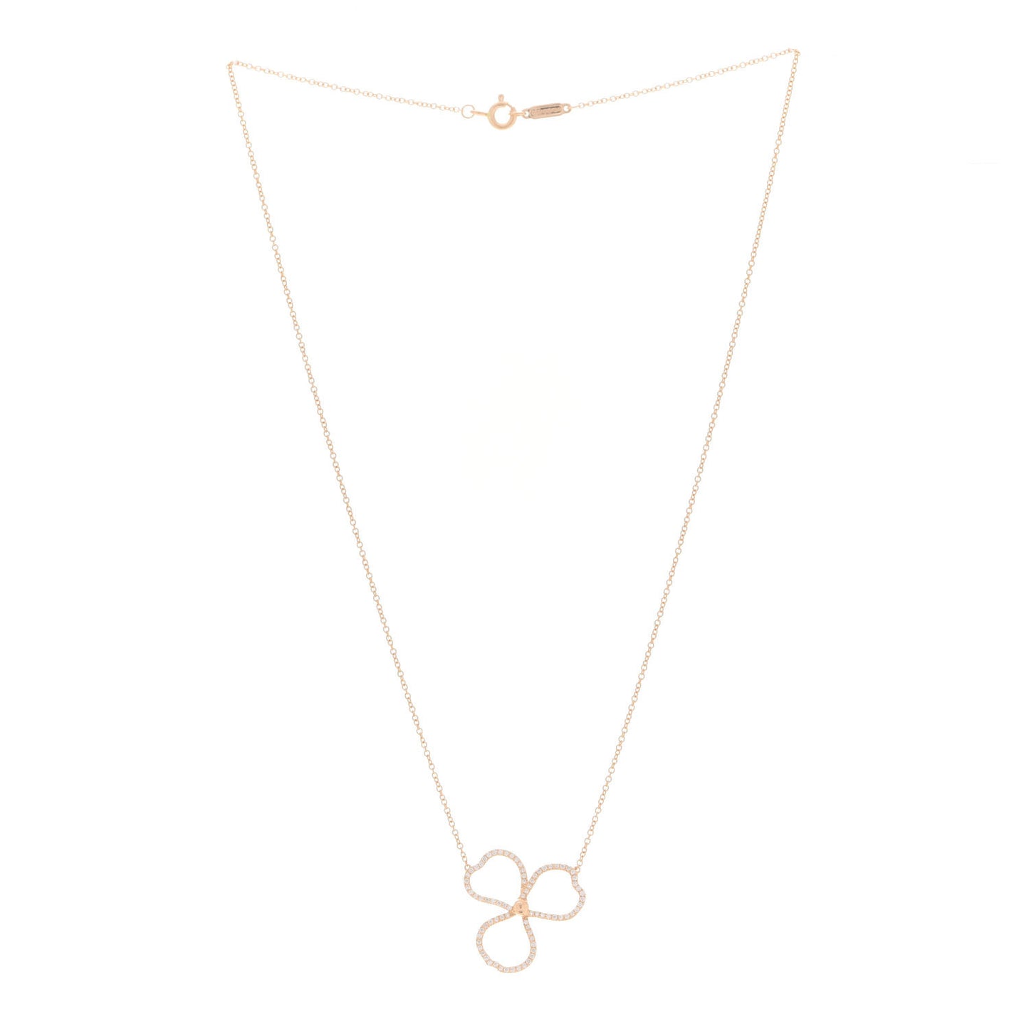 18K Rose Gold Diamond Open Flower Paper Flowers Pendant Necklace