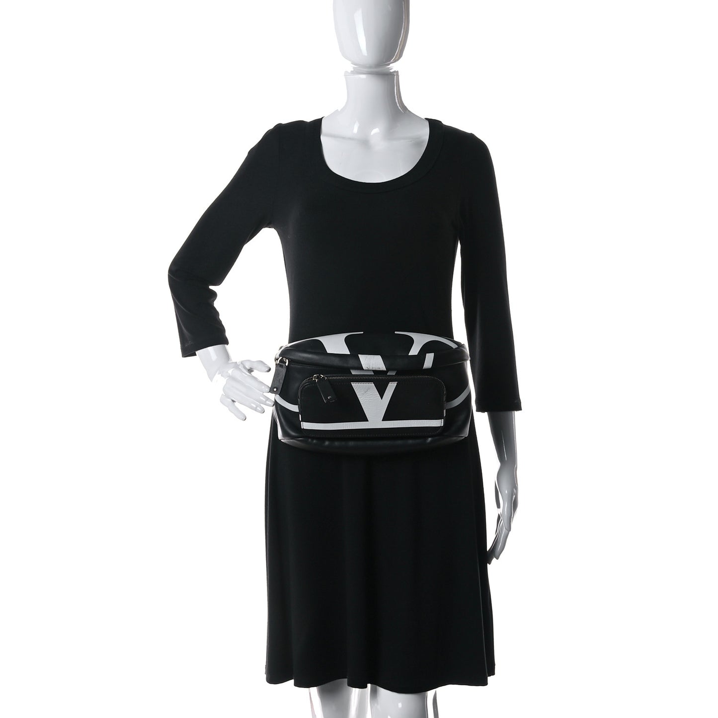 Calfskin Go Logo Belt Bag Black White
