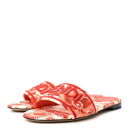 Fendi Canvas Bandana Logo Embroidered Flat Slide Sandals 39 Lava Dark Lava 4 of 10