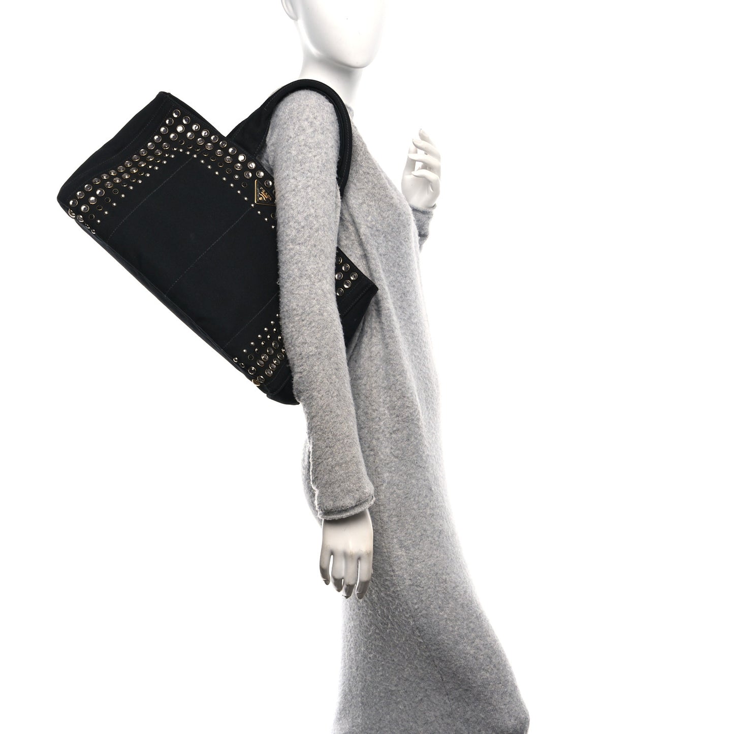 Denim Crystal Studded Canapa Tote Black