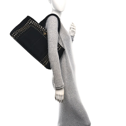 Prada Denim Crystal Studded Canapa Tote Black 3 of 11