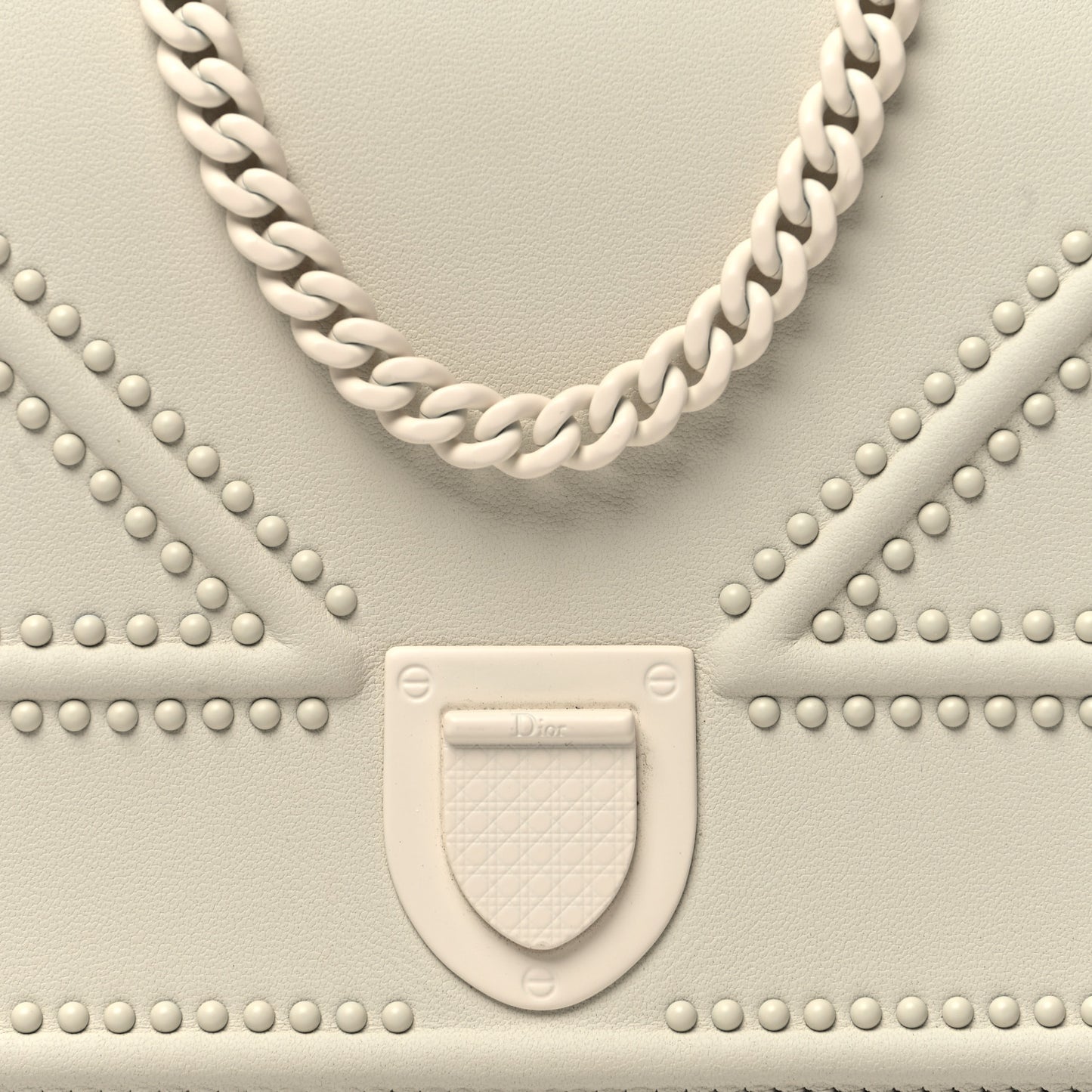 Ultra Matte Calfskin Studded Diorama Wallet on Chain Pouch Off White