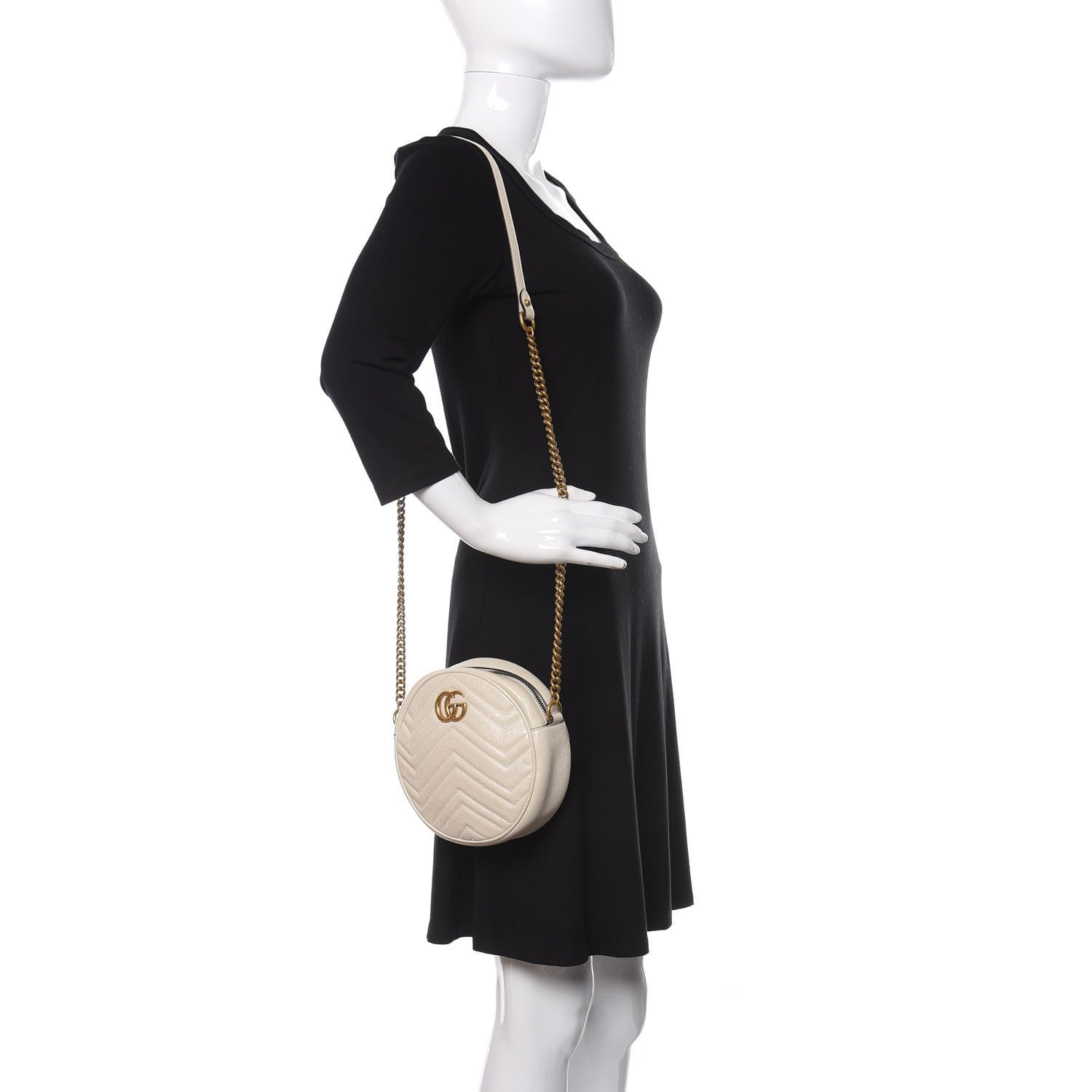 Gucci Calfskin Matelasse Mini GG Marmont Round Shoulder Bag White 2 of 9
