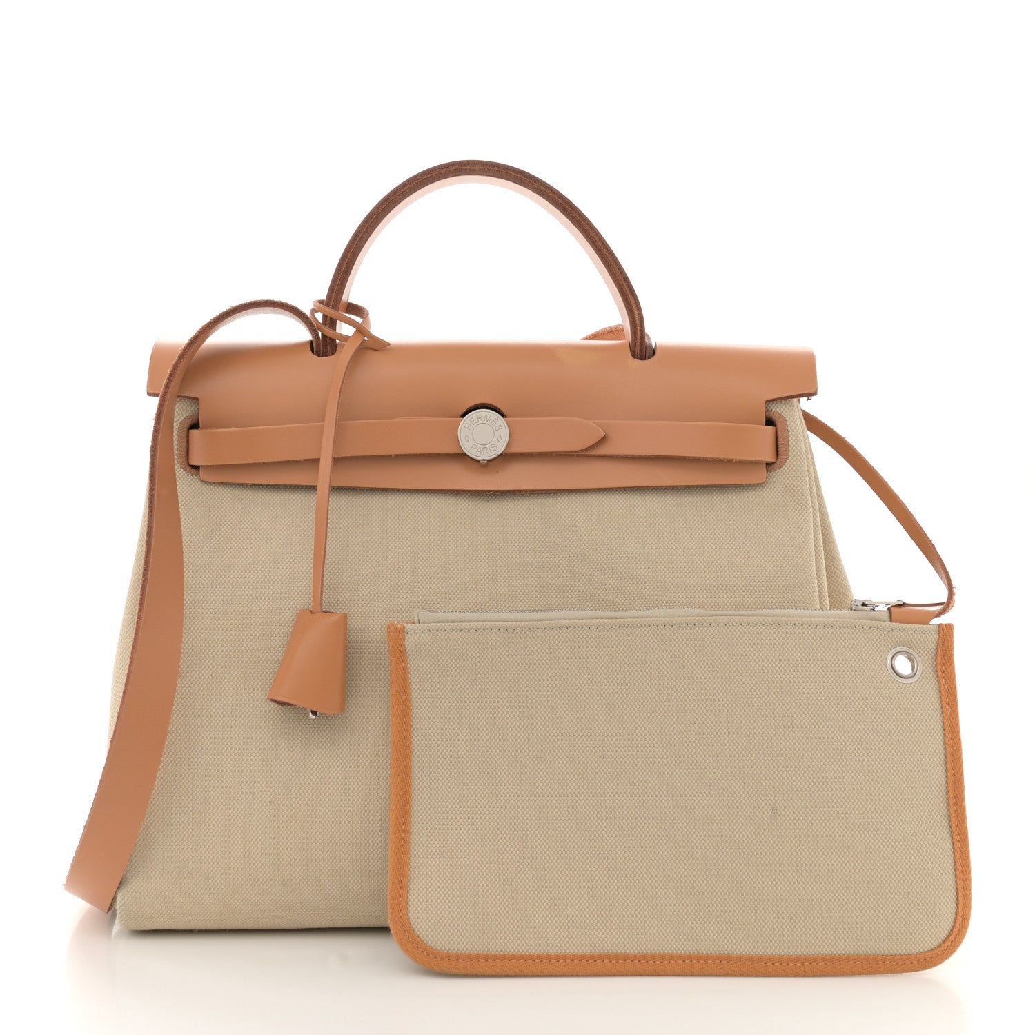 Hermes Military Toile Vache Hunter Herbag Zip Retourne 31 PM Beton Naturel 3 of 17