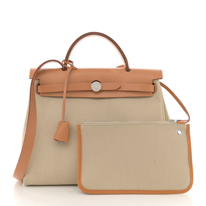 Hermes Military Toile Vache Hunter Herbag Zip Retourne 31 PM Beton Naturel 3 of 17