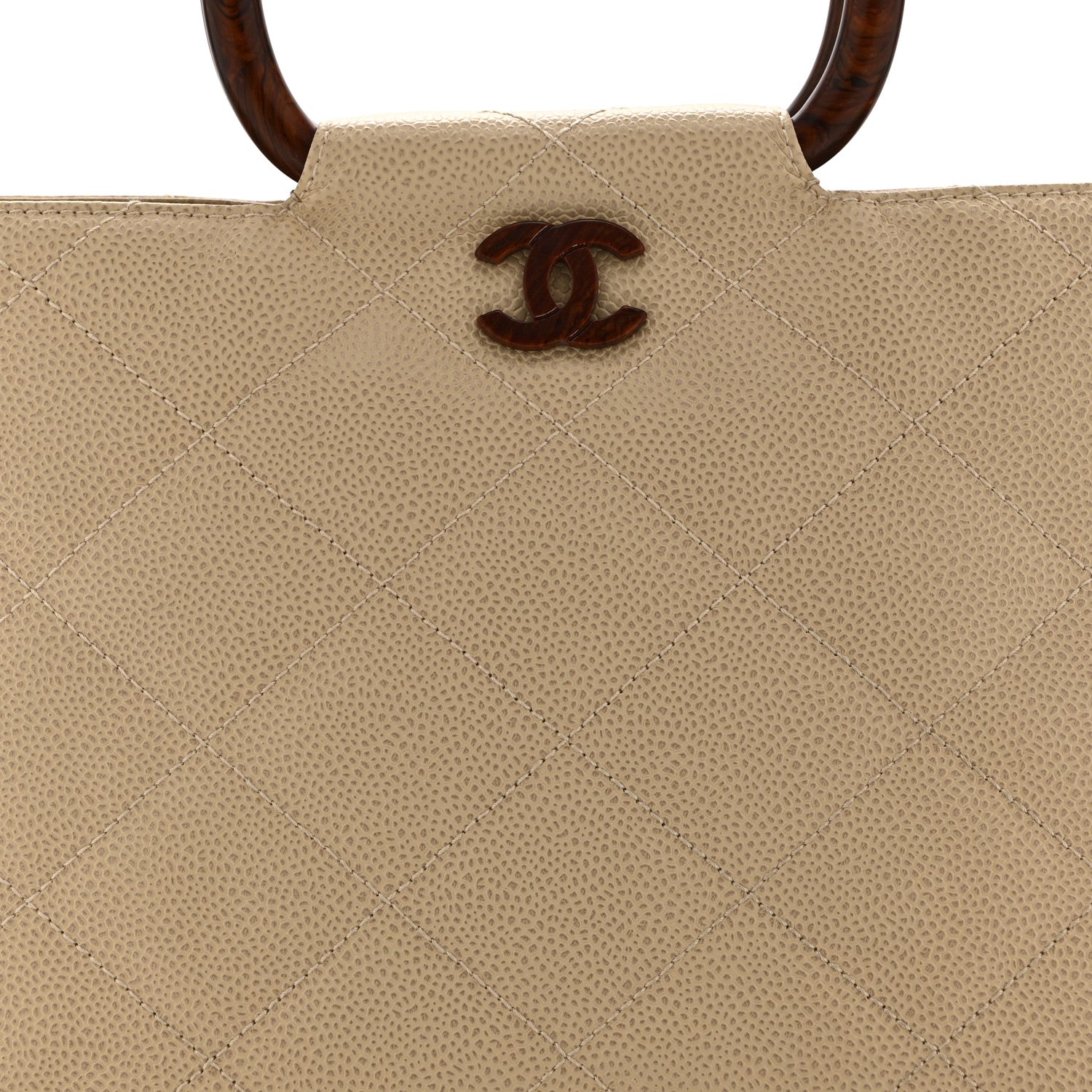 Chanel Caviar CC Wood Handle Tote Beige 9 of 11