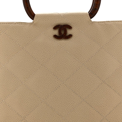 Chanel Caviar CC Wood Handle Tote Beige 9 of 11