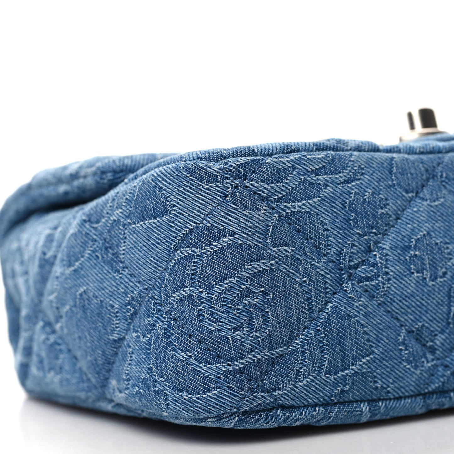 Denim Quilted Camellia Sweetheart Mini Flap Blue