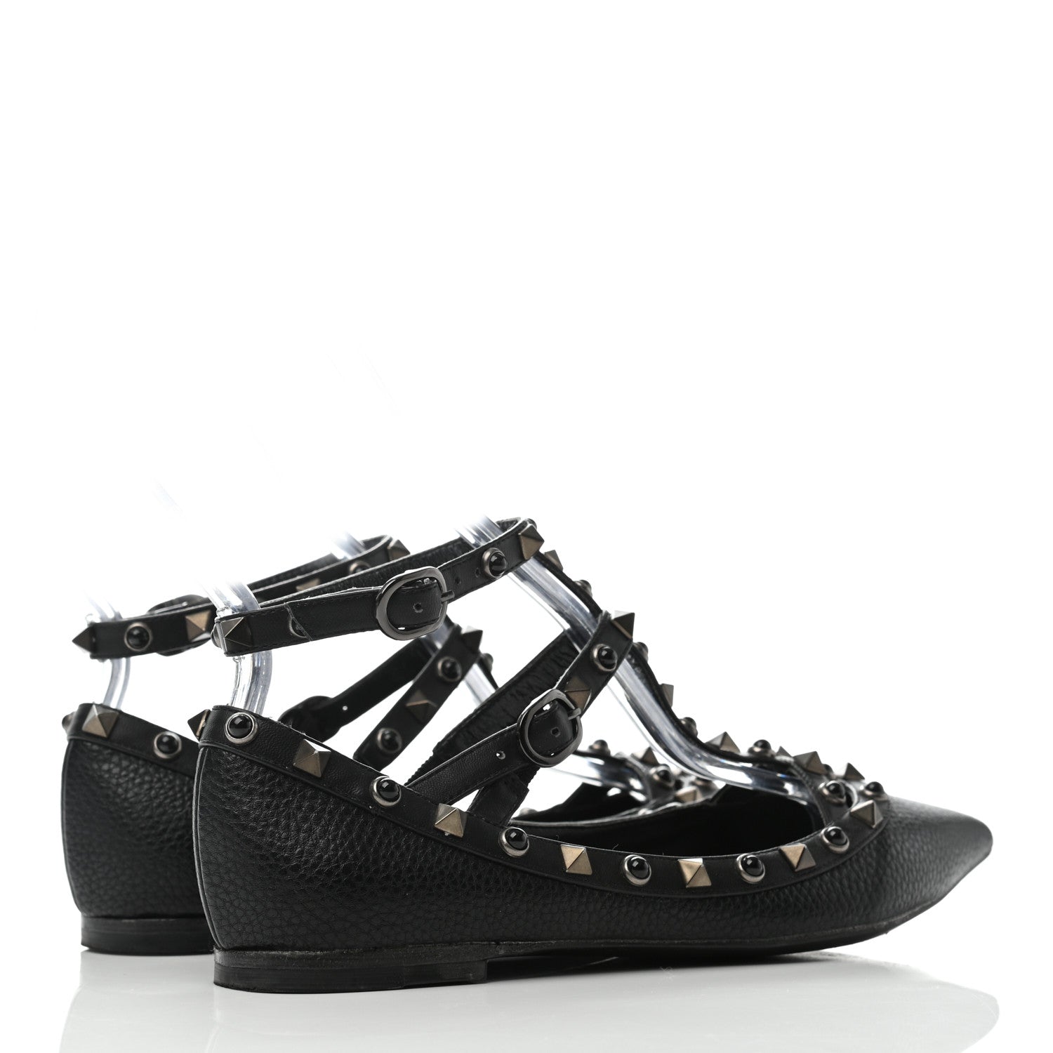 Valentino Garavani Pebbled Calfskin Onyx Rockstud Rolling Cage Ballerina Flats 36 Black 4 of 7
