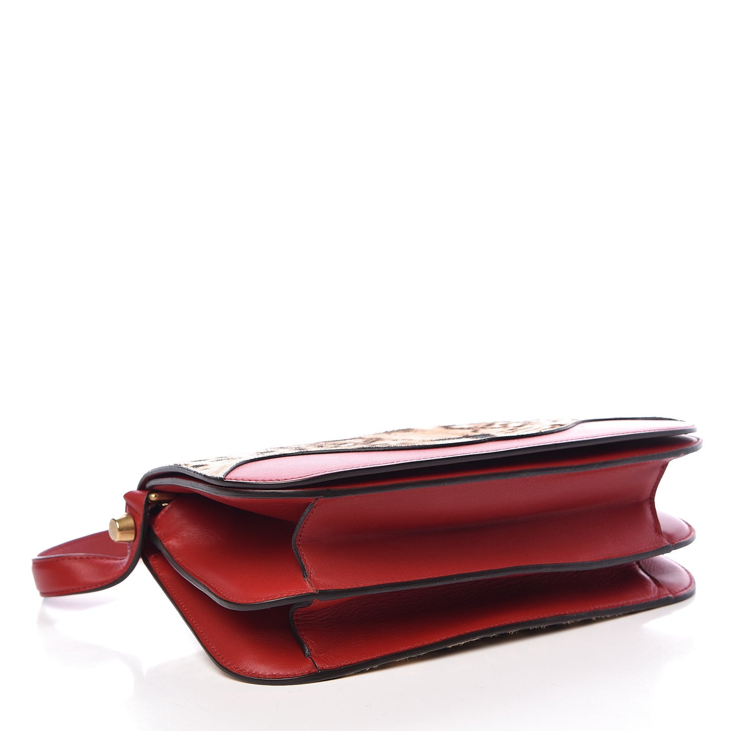 Calf Hair Leopard Print Shoulder Bag Red
