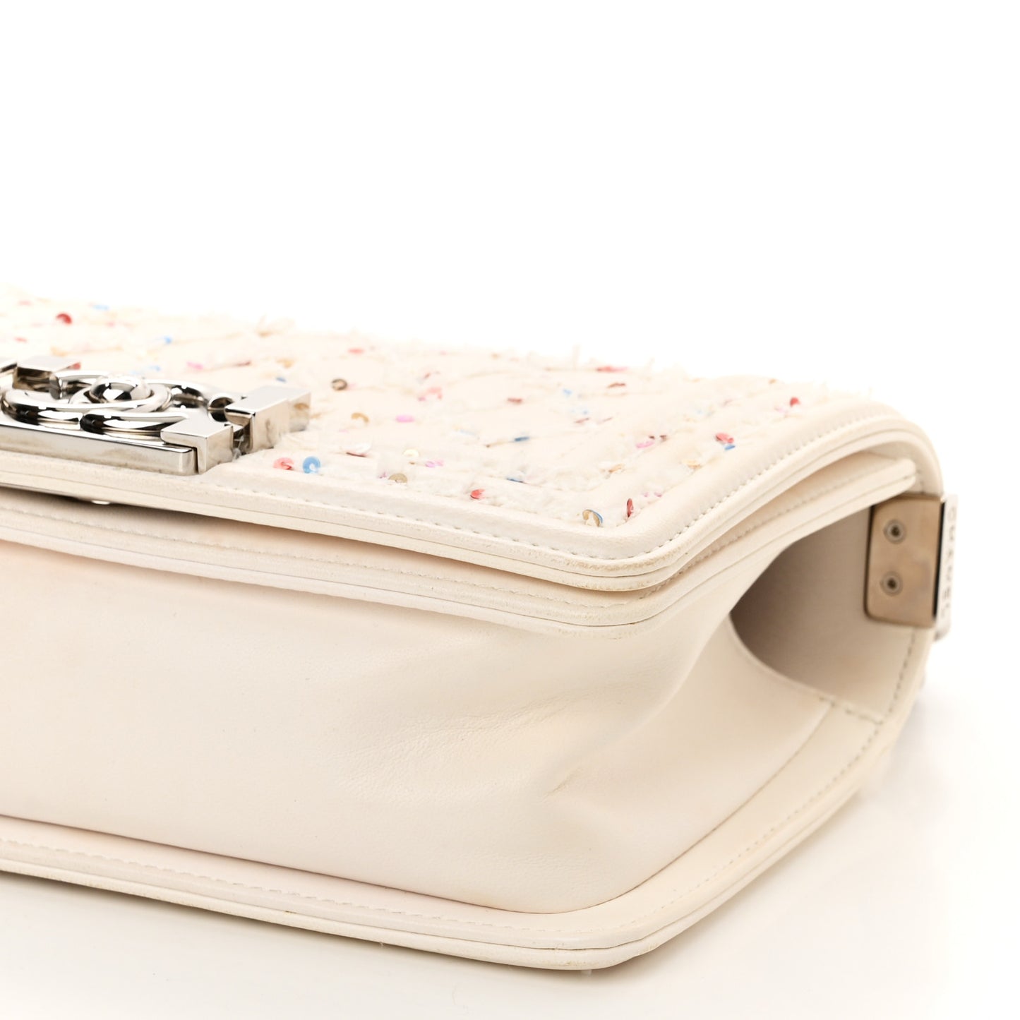 Lambskin Sequin Embroidered Small Boy Flap White Multicolor