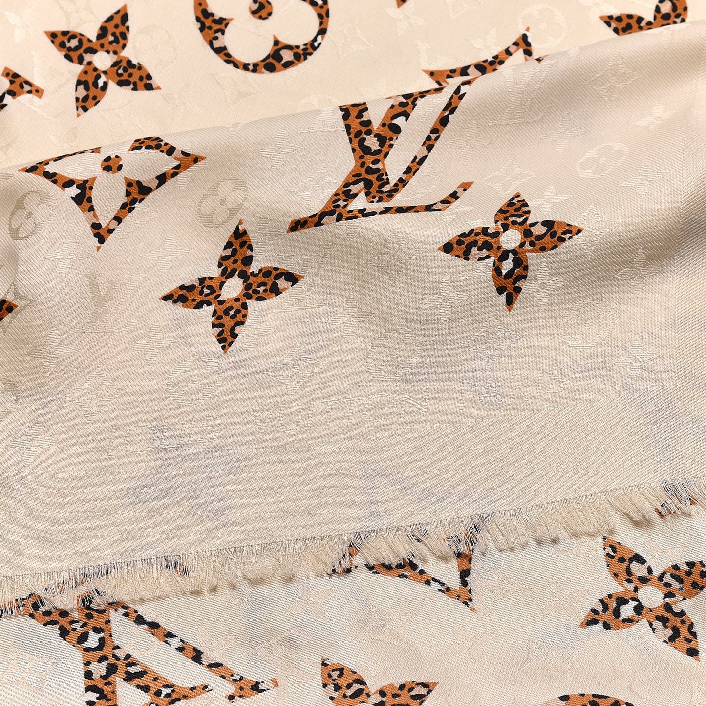 Wool Silk Monogram Giant Jungle Shawl Beige