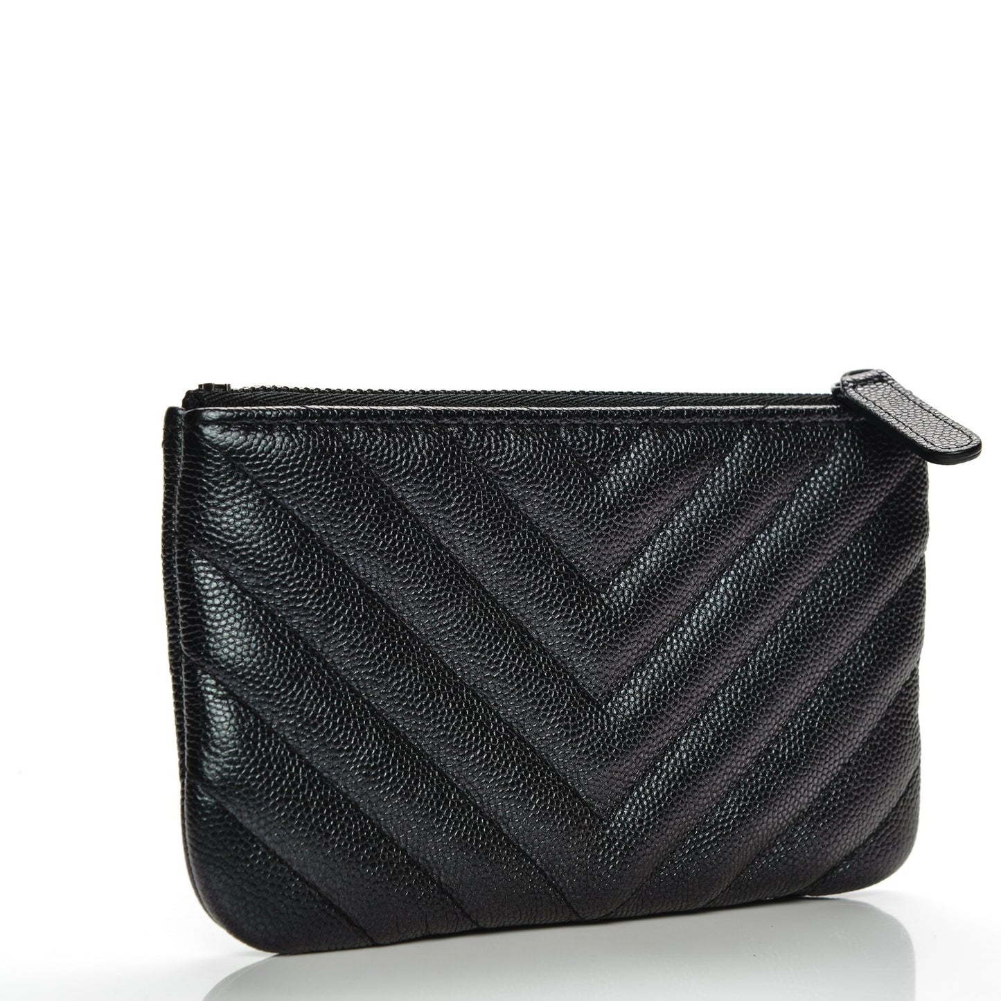 Iridescent Caviar Chevron Quilted Small Cosmetic Case Black