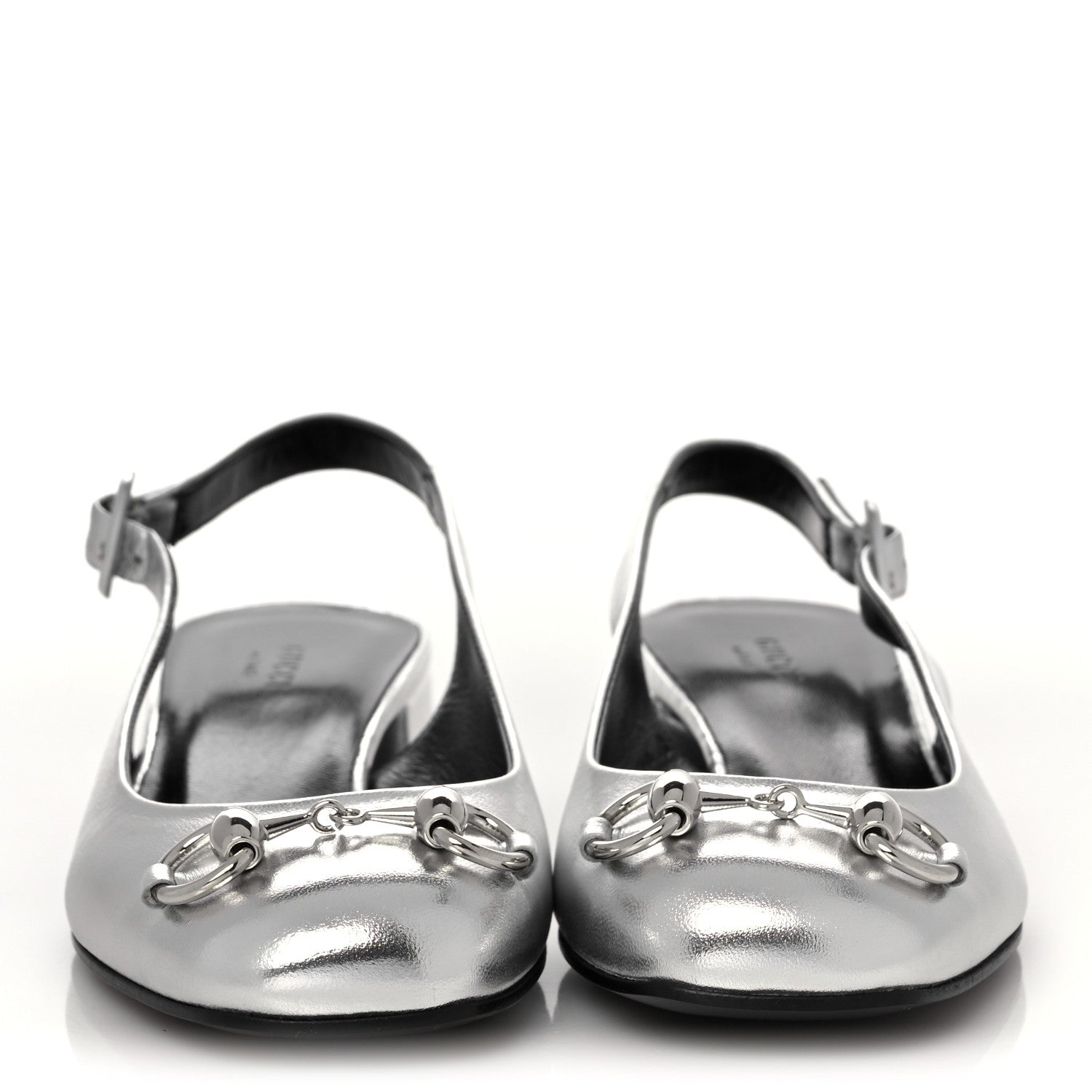 Gucci Metallic Nappa Horsebit Slingback Pumps 35 Argento 2 of 8