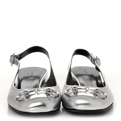 Gucci Metallic Nappa Horsebit Slingback Pumps 35 Argento 2 of 8