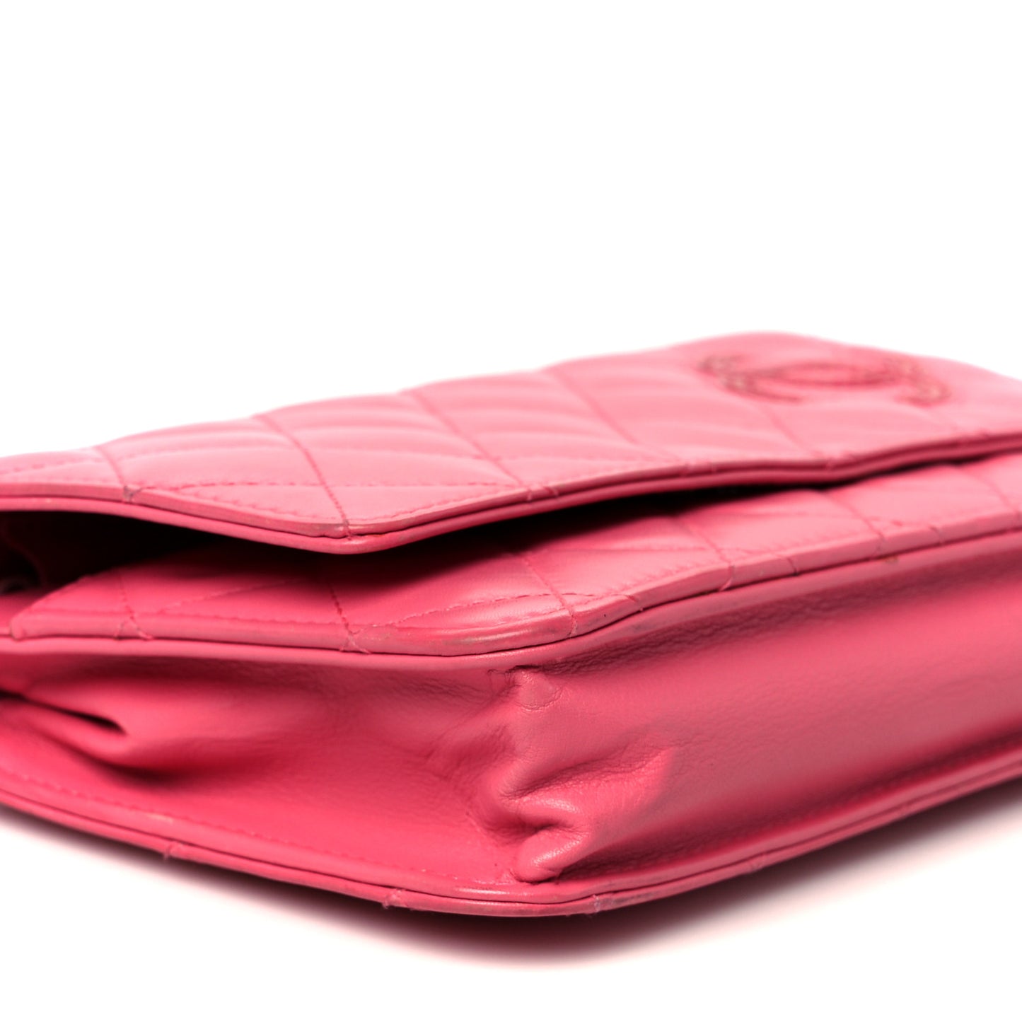 Lambskin Quilted Wallet On Chain WOC Pink