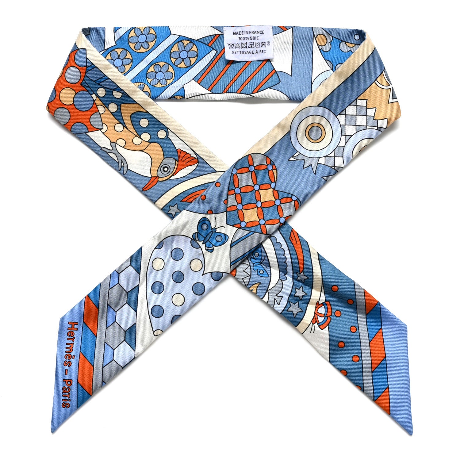 Hermes Silk Les Murmures de la Foret Twilly Bleu Jean Orange 1 of 9