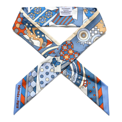 Hermes Silk Les Murmures de la Foret Twilly Bleu Jean Orange 1 of 9