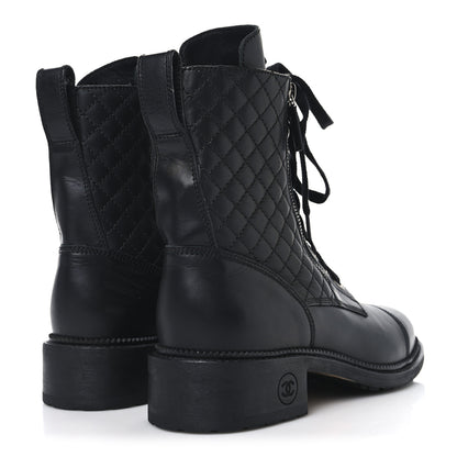 Chanel Calfskin Quilted Lace Up Combat Boots 40 Black 5 of 12