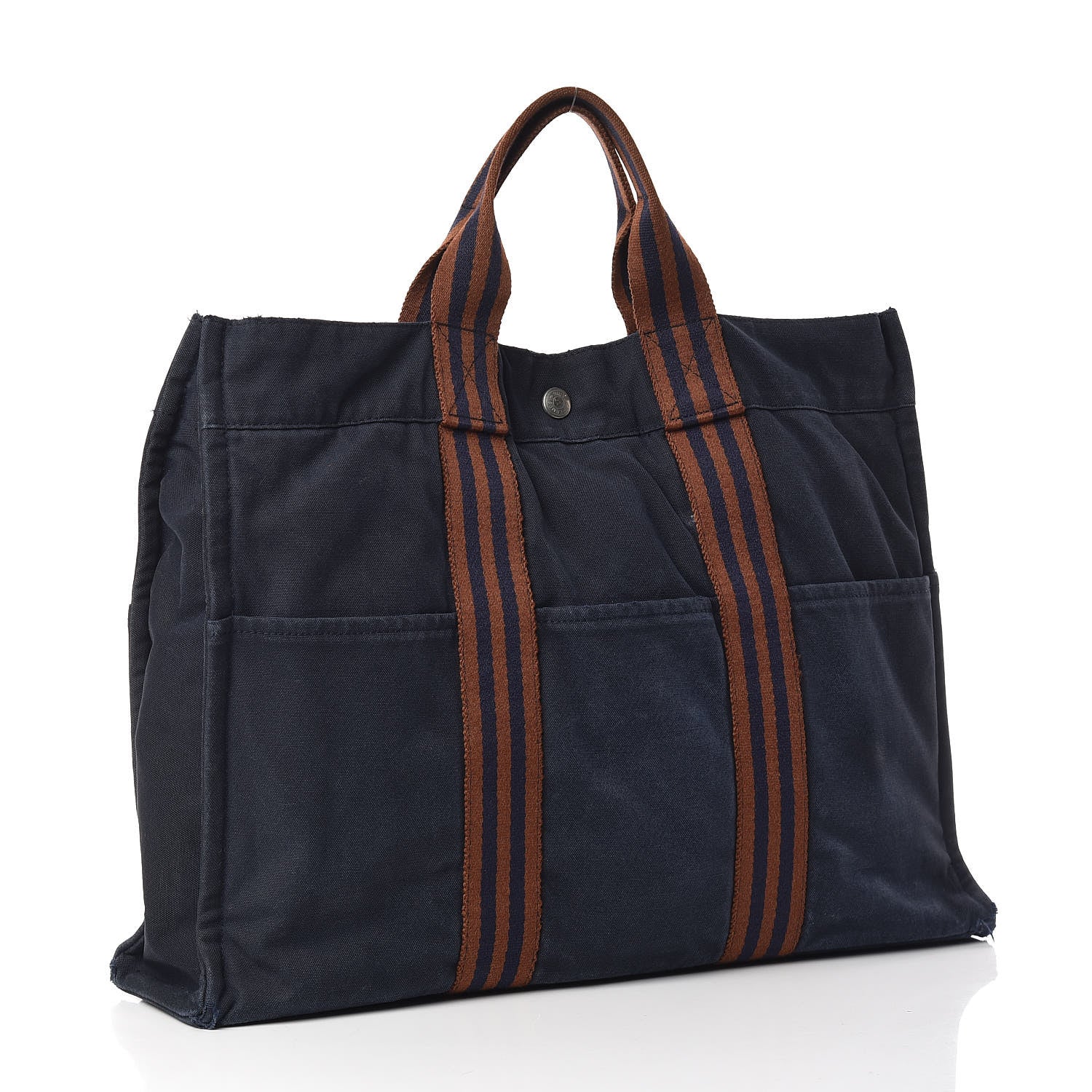 Hermes Canvas Fourre Tout MM Navy Brown 3 of 16