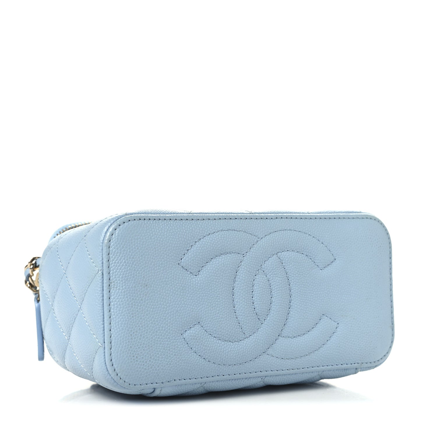 Caviar Quilted Small Tiny CC Vanity Case With Chain Light Blue Light Blue