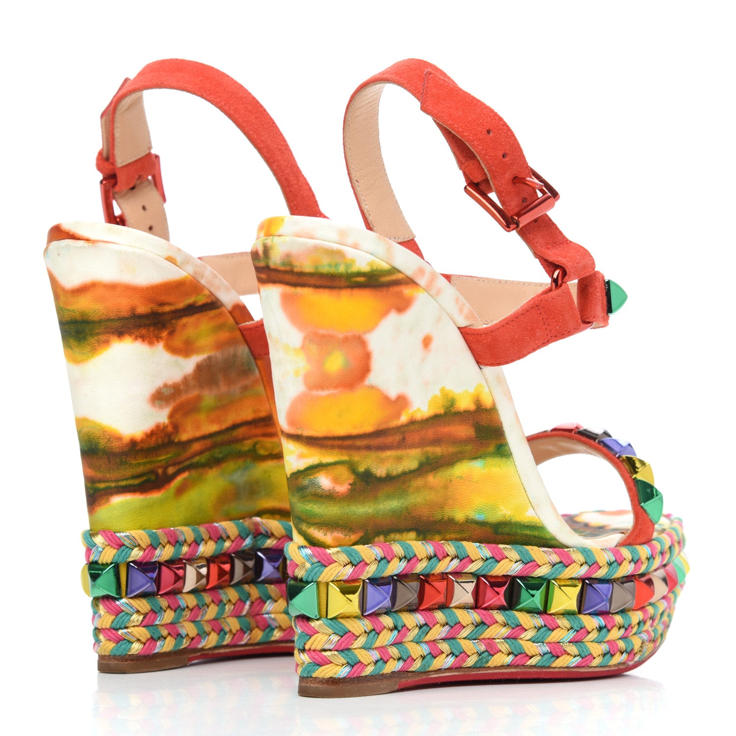 Christian Louboutin Lambskin Suede Cubana Cataclou 140 Wedge Sandals 35 Poppy 8 of 24