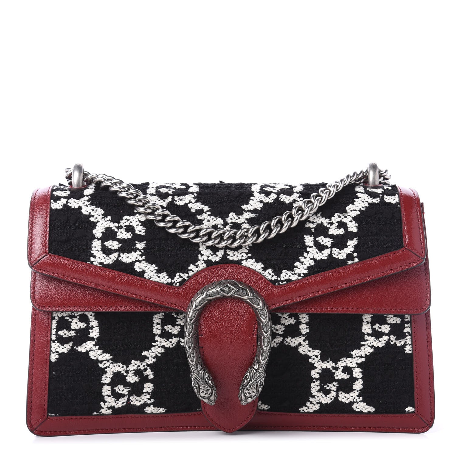 Gucci Tweed GG Monogram Small Dionysus Shoulder Bag Black White Romantic Cherry 1 of 11