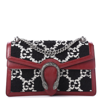 Gucci Tweed GG Monogram Small Dionysus Shoulder Bag Black White Romantic Cherry 1 of 11