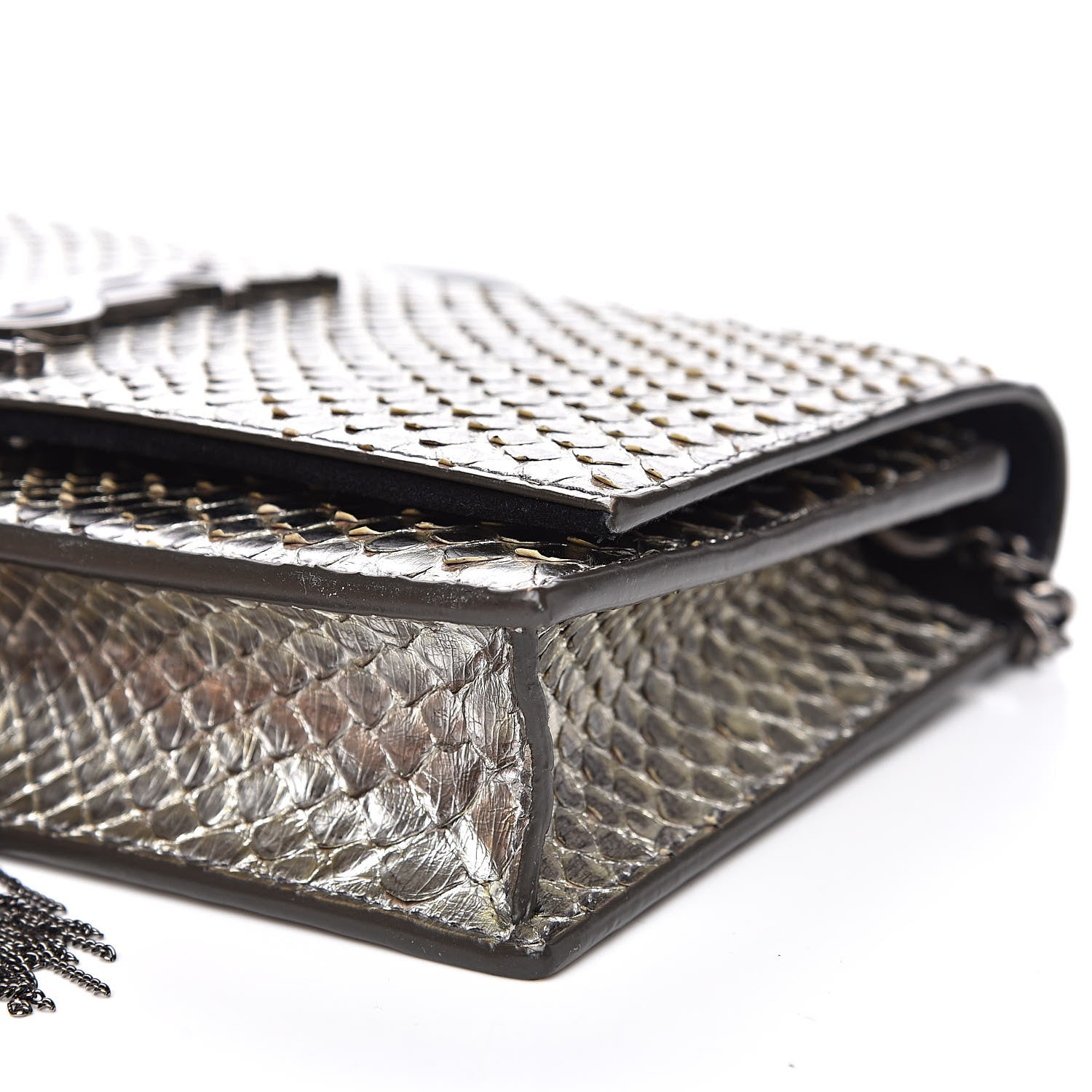 Saint Laurent Metallic Python Calfskin Embossed Classic Monogram Kate Tassel Chain Wallet Anthracite 8 of 13