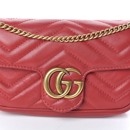 Gucci Calfskin Matelasse Super Mini GG Marmont Shoulder Bag Hibiscus Red 7 of 13