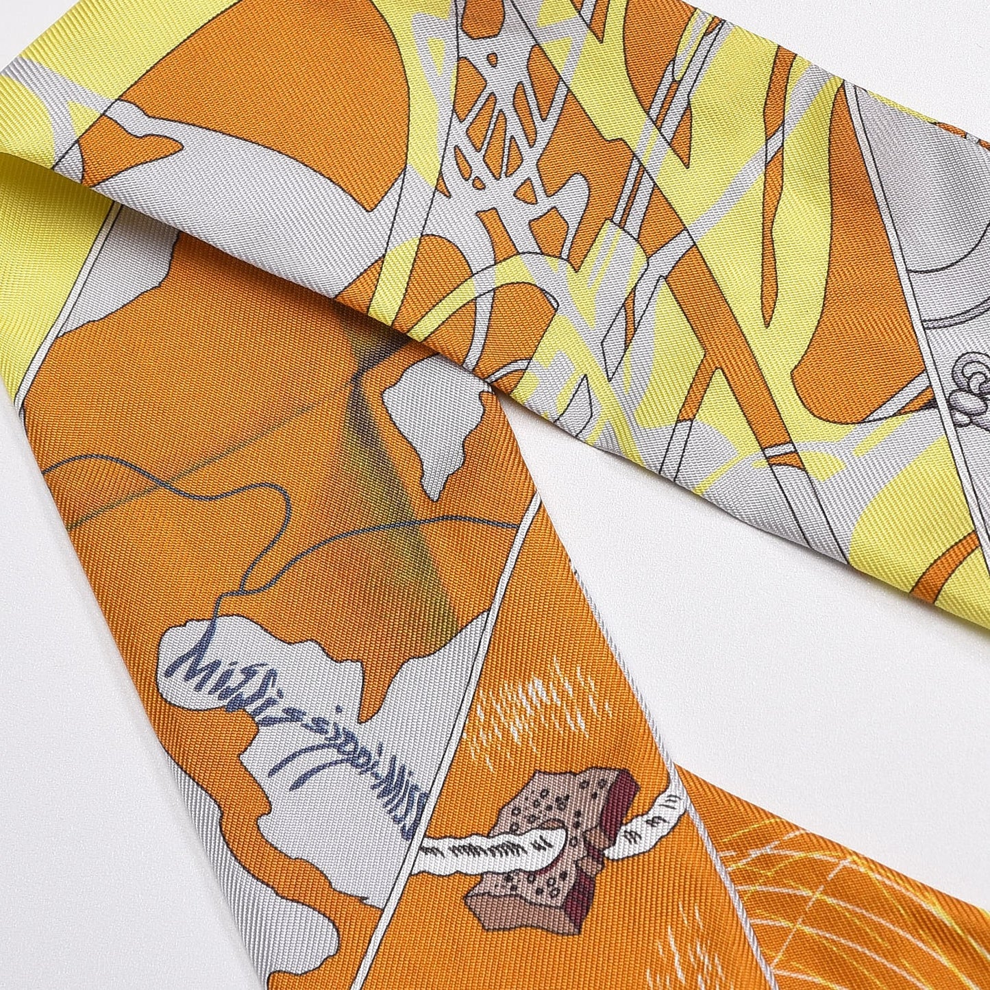 Silk Caleche Mors Et Bouteilles Twilly Ocre Gris Jaune Vif