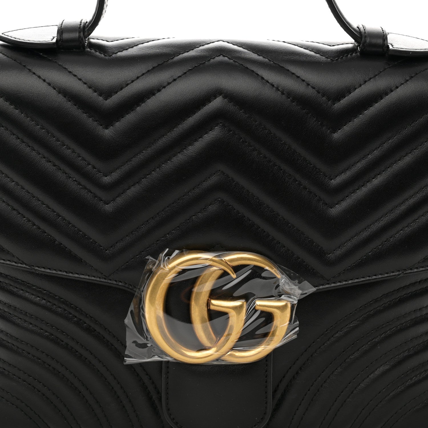 Gucci Calfskin Matelasse Medium GG Marmont Top Handle Shoulder Bag Black 6 of 10