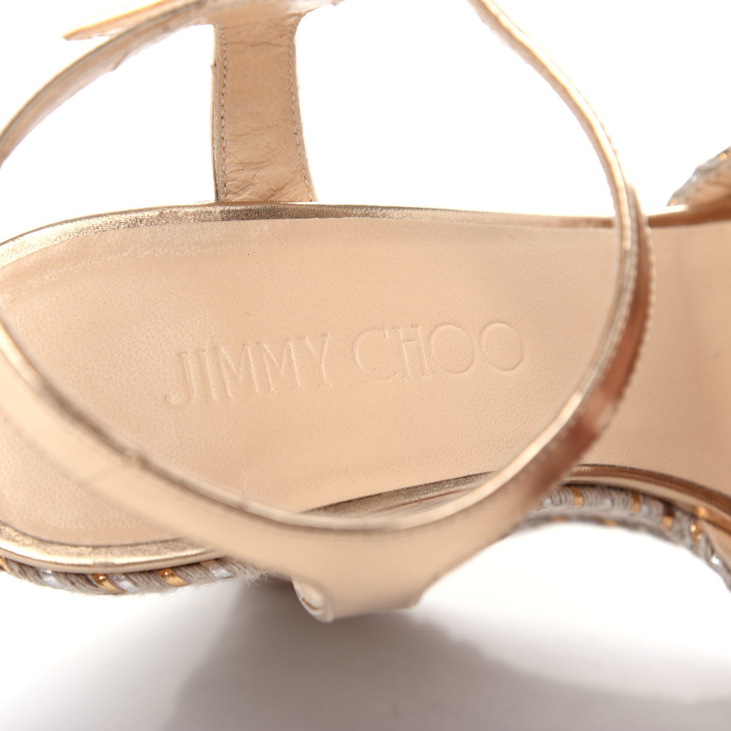 Jimmy Choo Metallic Raffia 120 Wedge Sandals 36 Gold 8 of 10