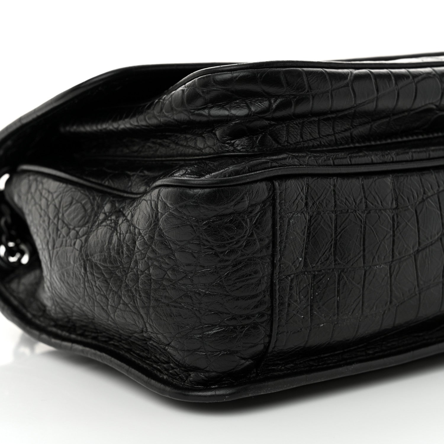 Saint Laurent Crocodile Embossed Lambskin Monogram Medium Niki Chain Satchel Black 9 of 11
