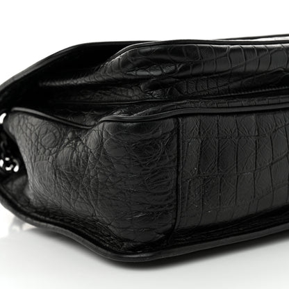 Saint Laurent Crocodile Embossed Lambskin Monogram Medium Niki Chain Satchel Black 9 of 11