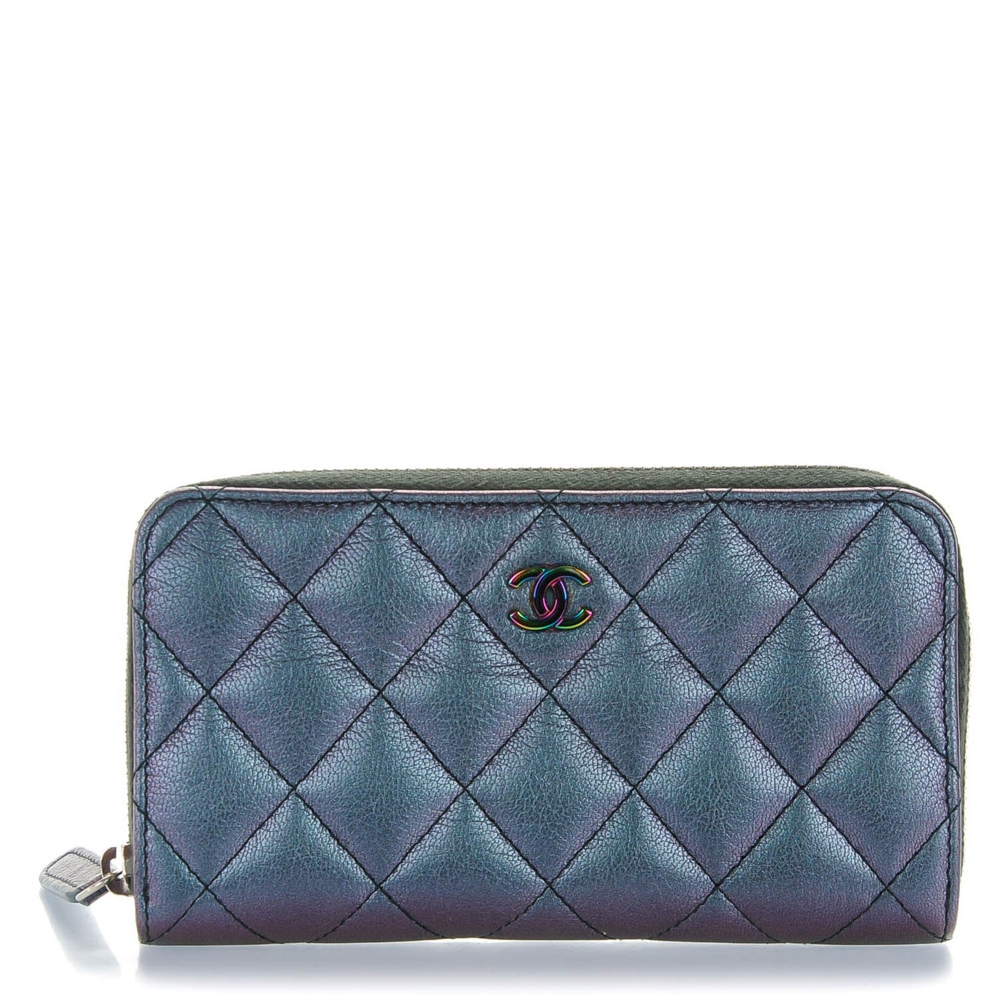 Iridescent Goatskin Quilted Small Zip Around Wallet Purple