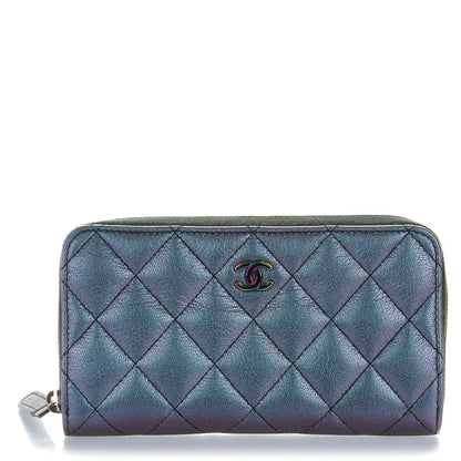 Chanel Iridescent Goatskin Quilted Small Zip Around Wallet Purple 1 of 8