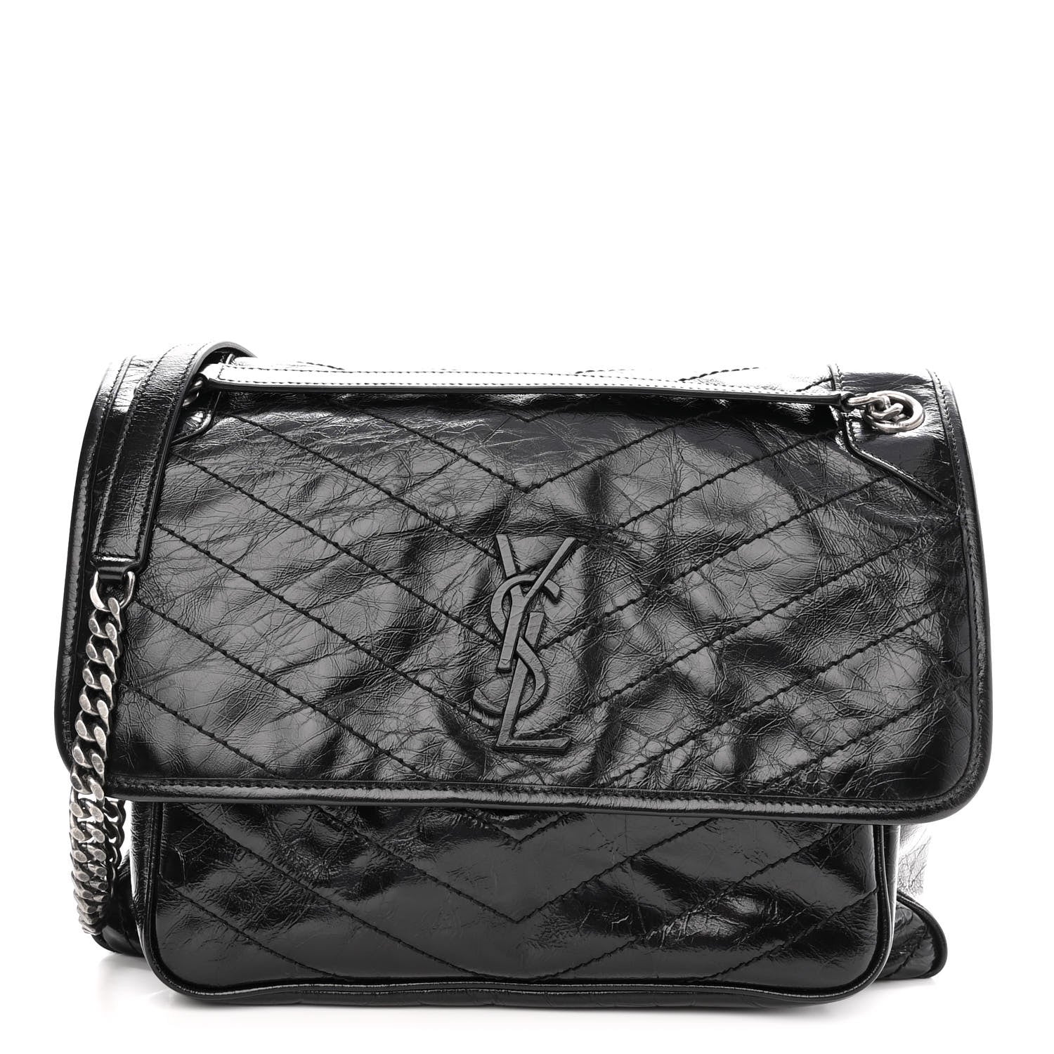 Saint Laurent Crinkled Calfskin Matelasse Monogram Large Niki Chain Satchel Black 1 of 9
