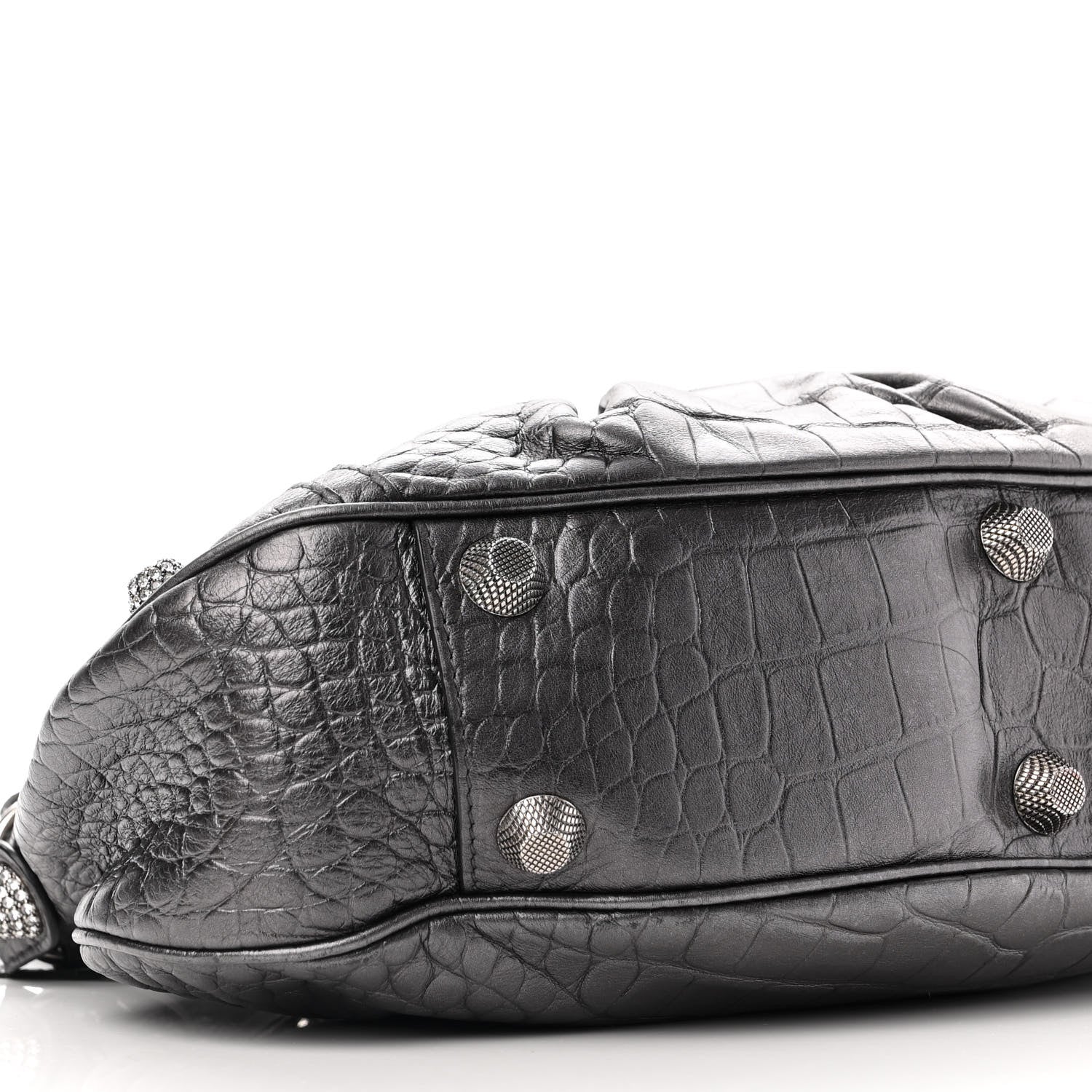 Balenciaga Metallic Calfskin Crocodile Embossed Crystal Small Le Cagole Shoulder Bag Gunmetal 9 of 19