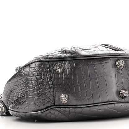 Balenciaga Metallic Calfskin Crocodile Embossed Crystal Small Le Cagole Shoulder Bag Gunmetal 9 of 19