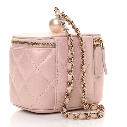 Chanel Iridescent Caviar Quilted Mini Pearl On Top Vanity Case With Chain Light Pink 3 of 11
