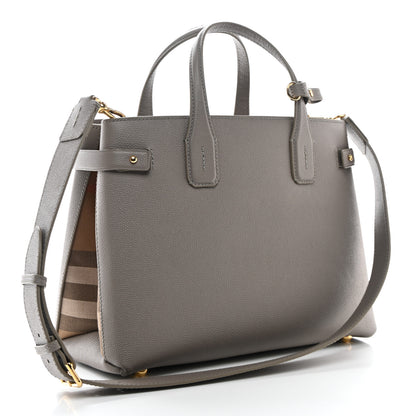 Burberry Grainy Calfskin House Check Medium Banner Tote Taupe Brown 3 of 11